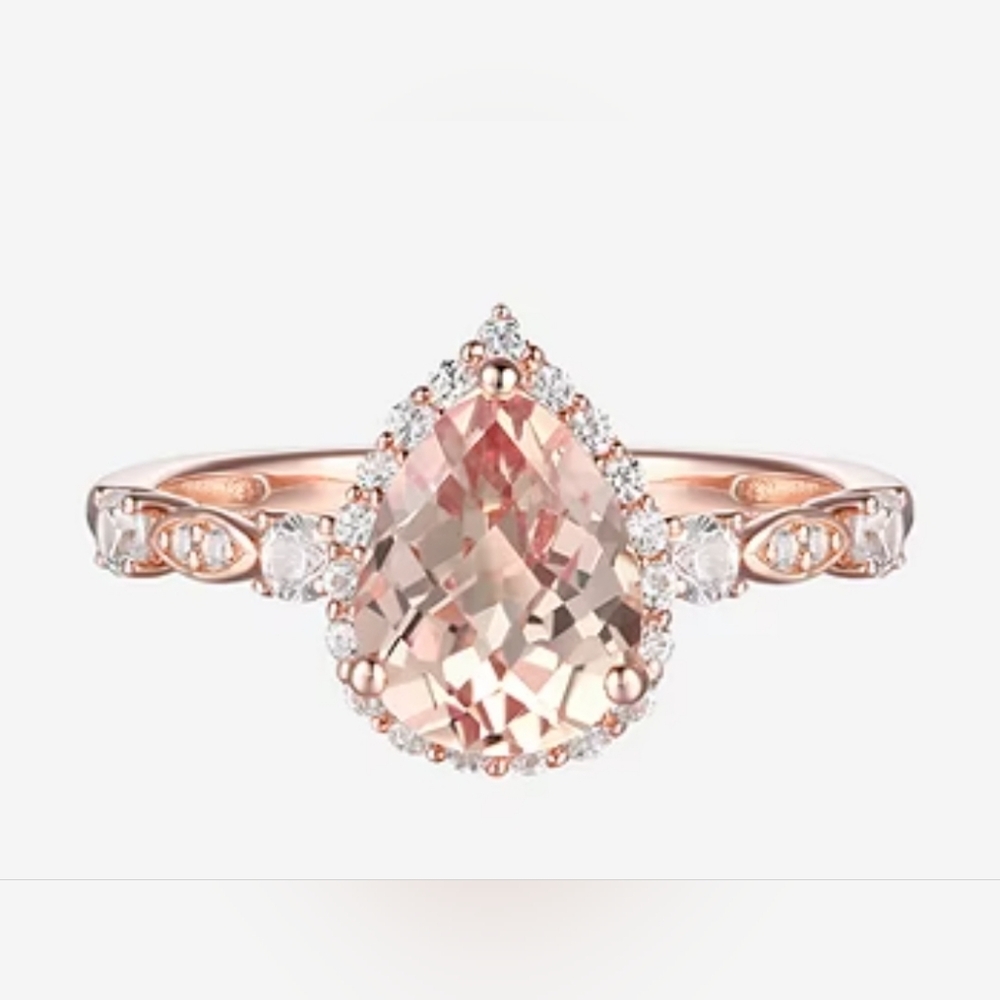 Beautiful Lab Created Morganite & White Sapphire Ring in 14k Rose Gold/925! Sz 7
